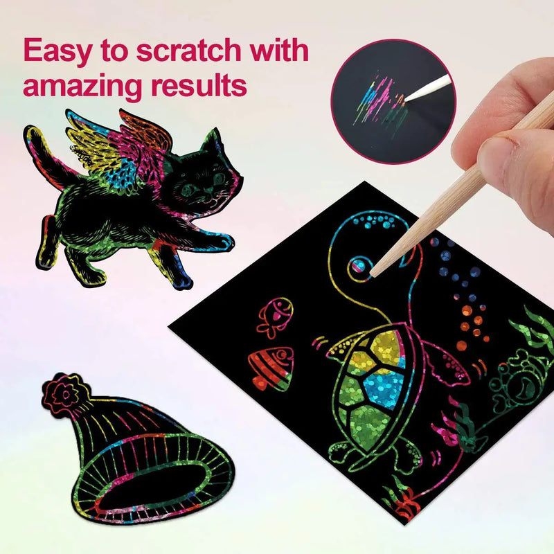 Papel Scratch-off encaixotado com papel Scratch-off colorido pintado à mão, Amazon Best-seller, 100 pcs